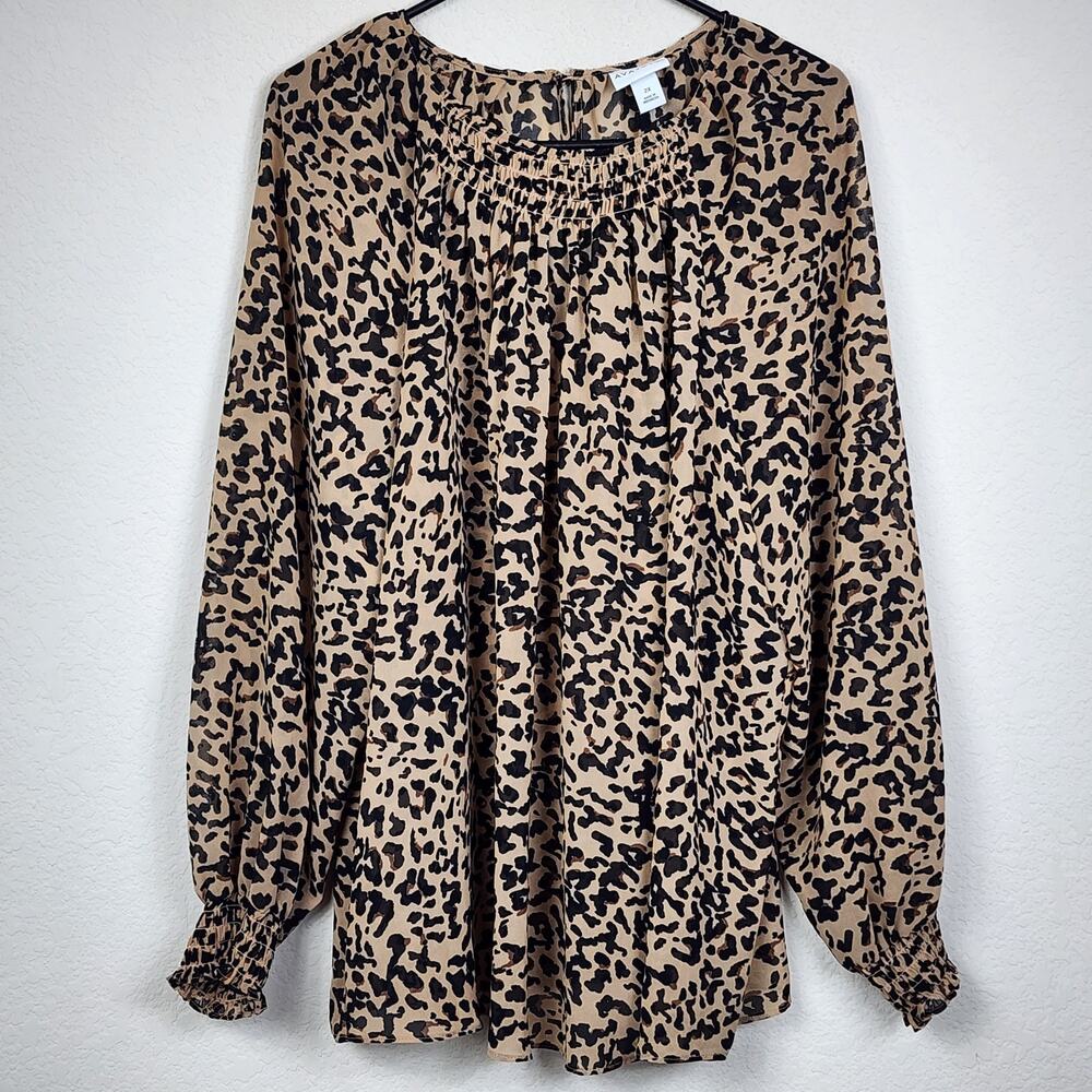 Ava & Viv 2x Leopard Cheetah Print Long Sleeve Bl… - image 1